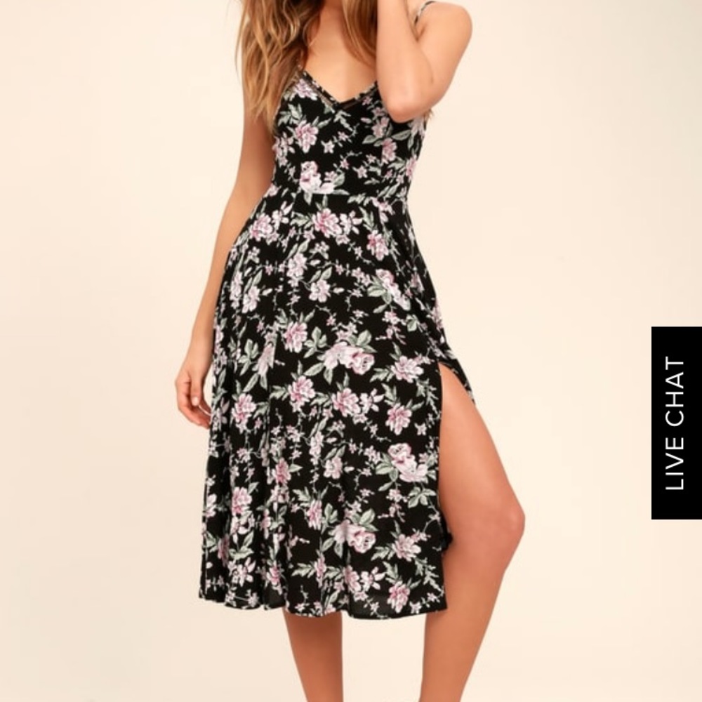Esperanza Black Floral Print Midi Dress